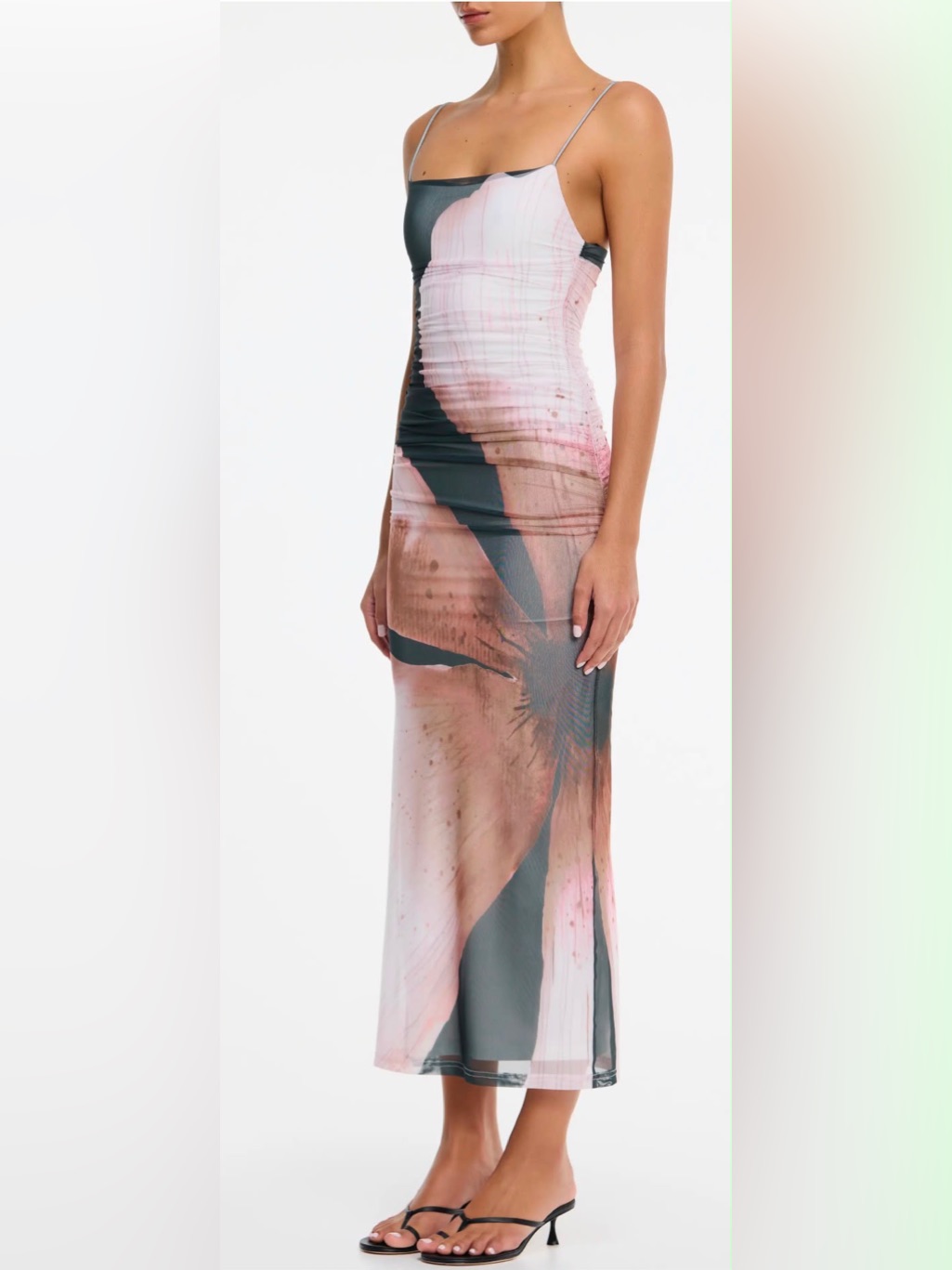 Slip Midi Dress In Pink And Gray Abstract Print
